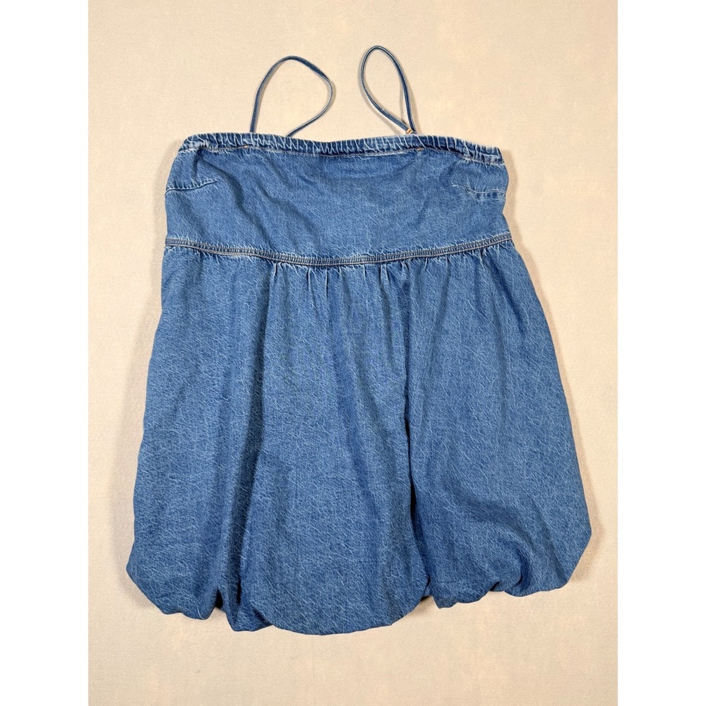 American Eagle Denim Bubble Hem Top Light Wash Blue Removable Straps XXL NEW